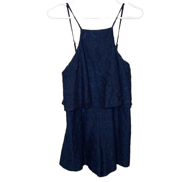 Lilly Pulitzer Womens Celyn Lace Romper Sz 2 Navy Blue Preppy Coastal Resortwear - Picture 3 of 10